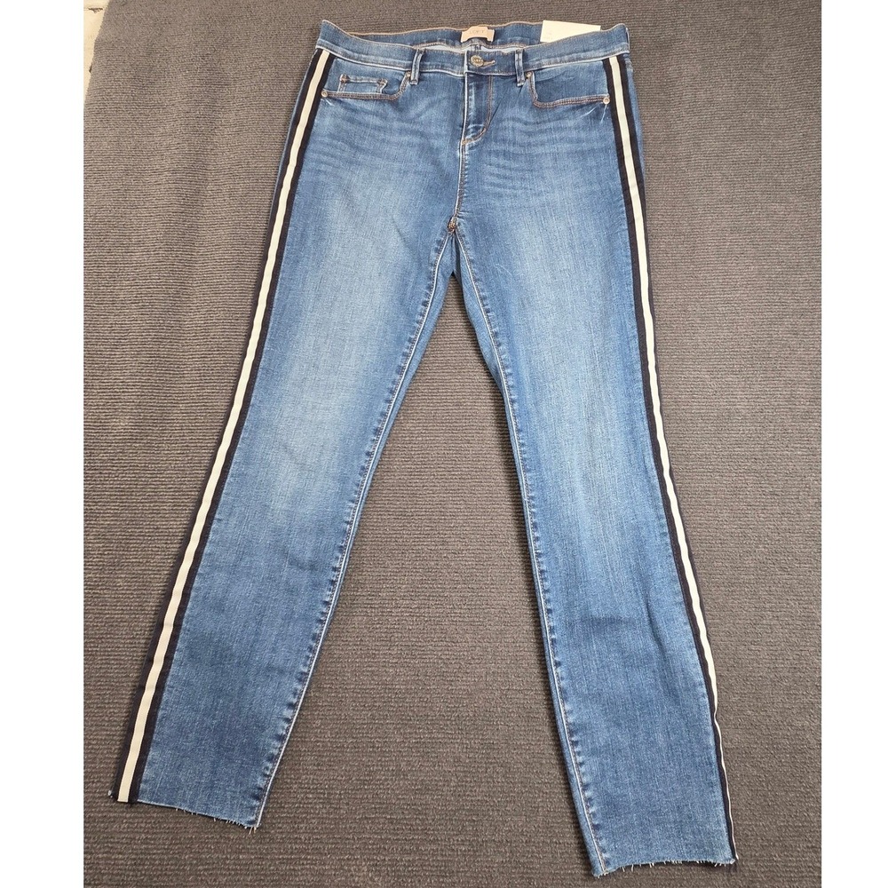 Loft Outlet Modern Skinny Jeans Womens 8 Blue Side Stripe Raw Hem NWT
